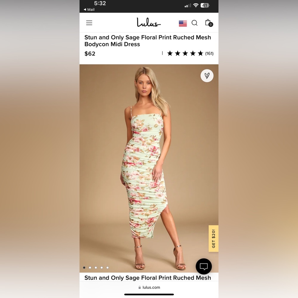 Stun and Only Sage Floral Ruched dress, sz small